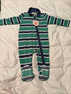 Tullible Striped Green and Navy Footed One-Piece for Kids